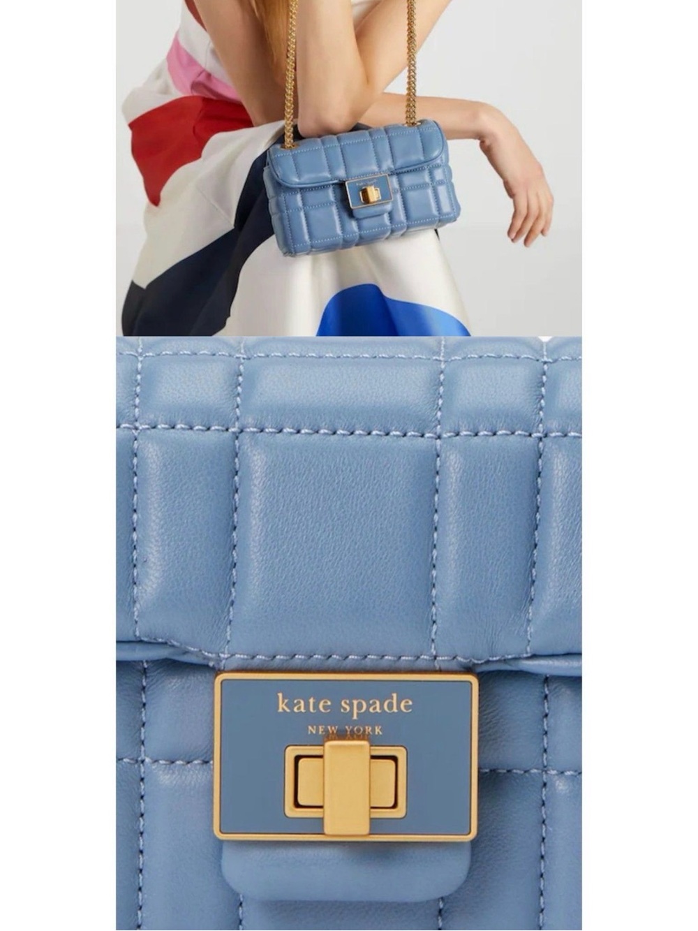 Kate Spade New York Evelyn Quilted Small Convertible Shoulder Bag Manta Blue.